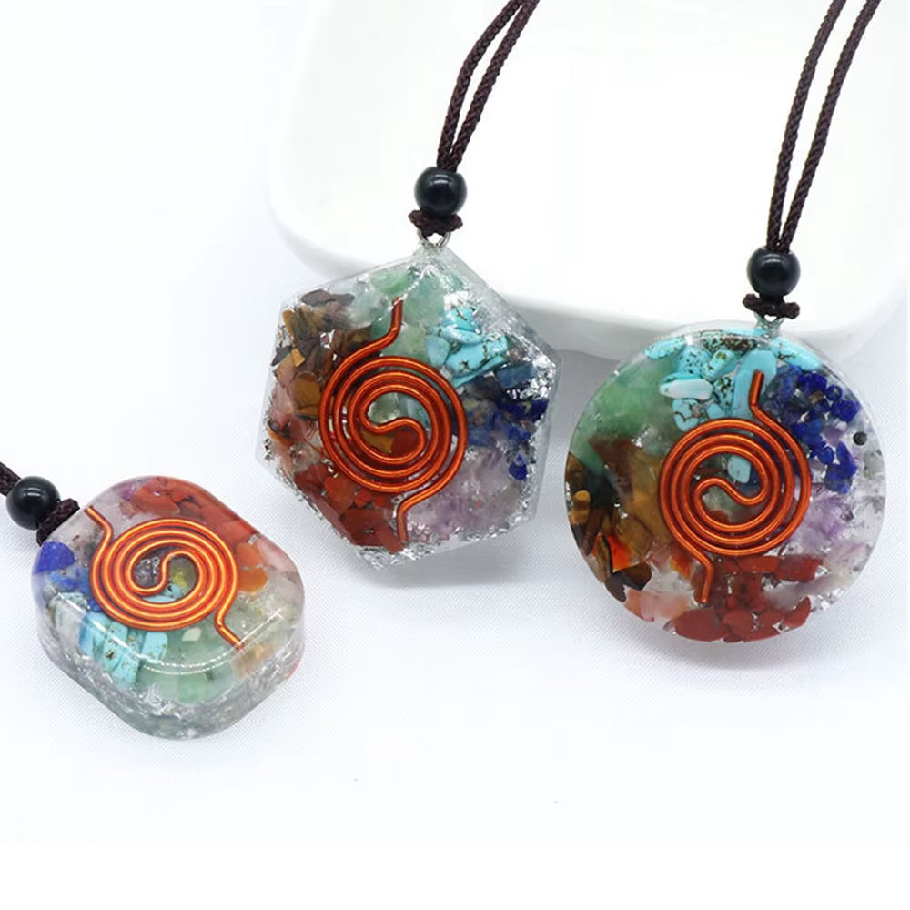 Orgonite Chakra Pendant with 7 Types of Natural Crystals for Each Chakra Negative Energy Protection Spiritual Healing Meditation