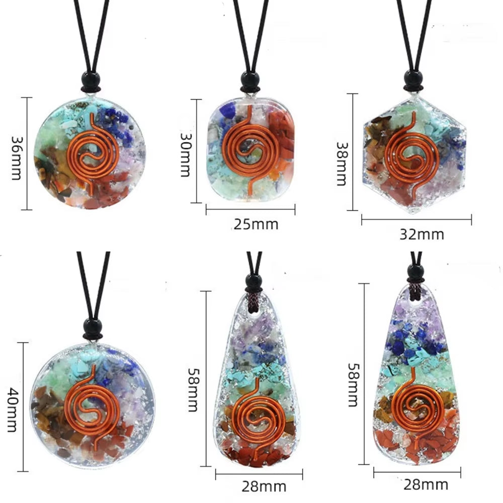 Orgonite Chakra Pendant with 7 Types of Natural Crystals for Each Chakra Negative Energy Protection Spiritual Healing Meditation