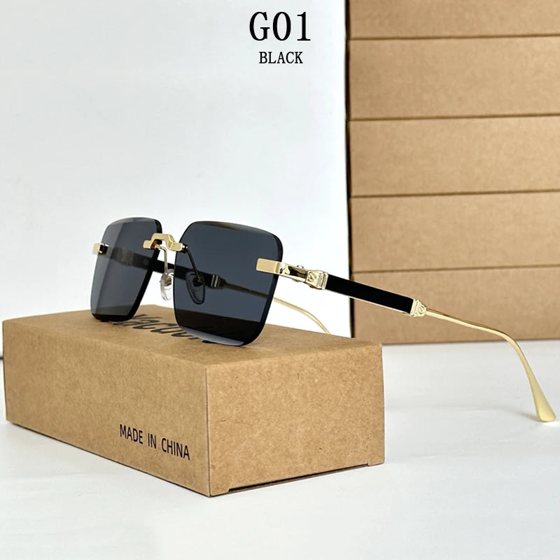 New 2024 Rimless Sunglasses Women Trendy Luxury Vintage Square Sunglasses for Men Fashion Glasses Lunette Soleil Femme Zonnebril