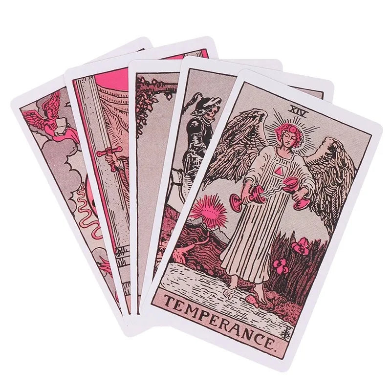 Pink Tarot Cards Deck Set Classic Knight Rider Waite Tarot Card for Beginners Divination Fate Pocket Size Party Board Card Game