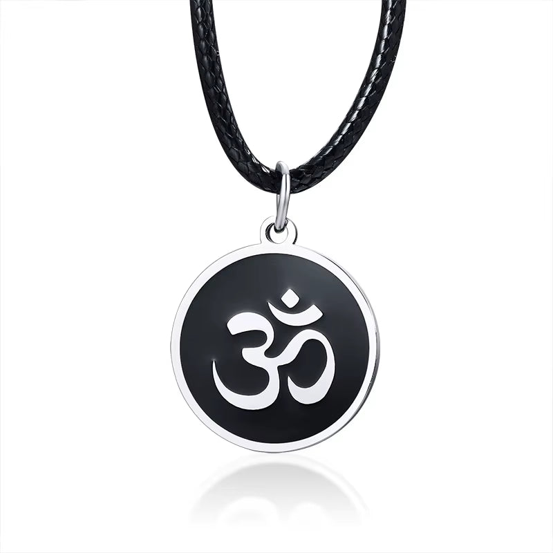 Men'S OM Necklace round Ohm Pendant Adjustable Yoga Spiritual Jewelry