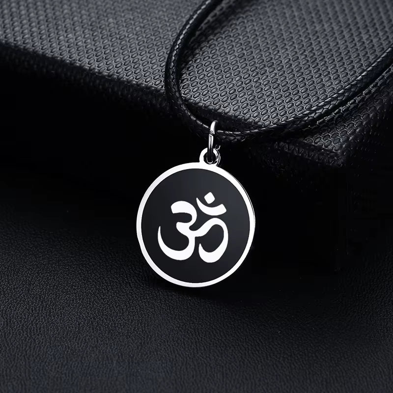 Men'S OM Necklace round Ohm Pendant Adjustable Yoga Spiritual Jewelry