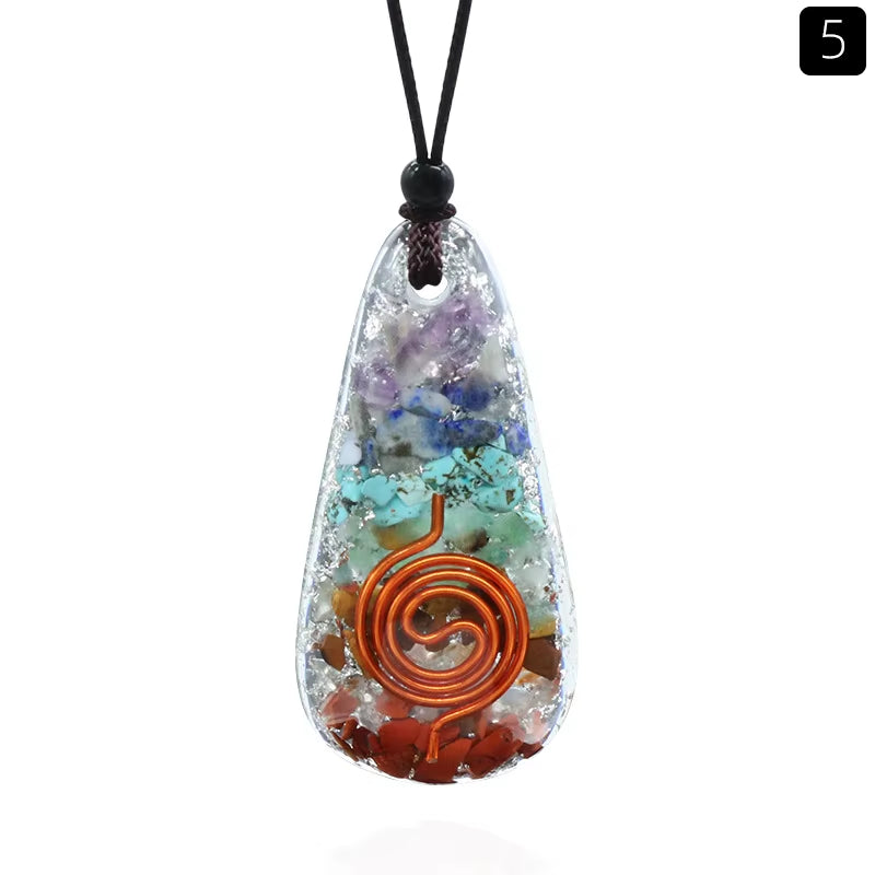 Orgonite Chakra Pendant with 7 Types of Natural Crystals for Each Chakra Negative Energy Protection Spiritual Healing Meditation