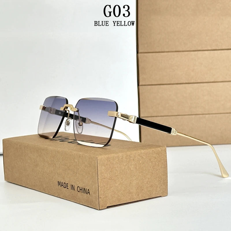 New 2024 Rimless Sunglasses Women Trendy Luxury Vintage Square Sunglasses for Men Fashion Glasses Lunette Soleil Femme Zonnebril
