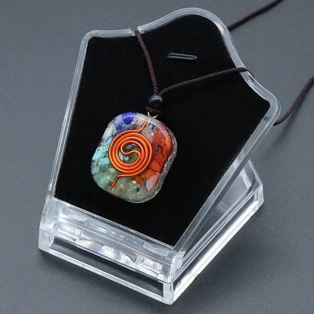 Orgonite Chakra Pendant with 7 Types of Natural Crystals for Each Chakra Negative Energy Protection Spiritual Healing Meditation