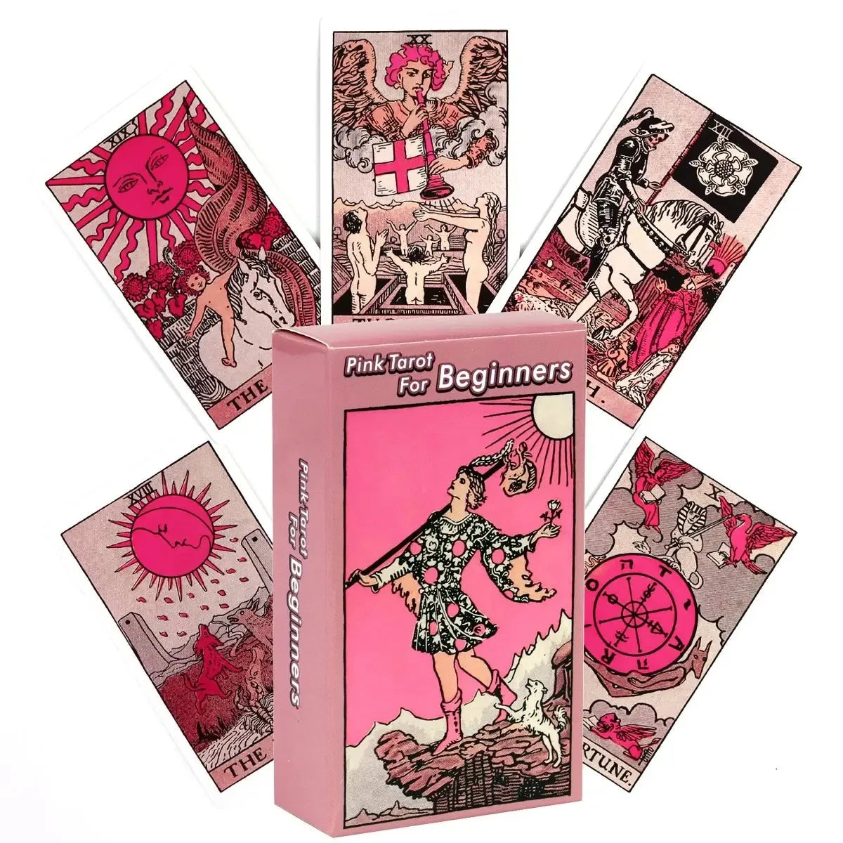Pink Tarot Cards Deck Set Classic Knight Rider Waite Tarot Card for Beginners Divination Fate Pocket Size Party Board Card Game