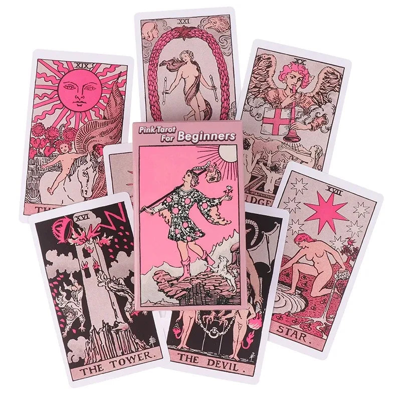 Pink Tarot Cards Deck Set Classic Knight Rider Waite Tarot Card for Beginners Divination Fate Pocket Size Party Board Card Game