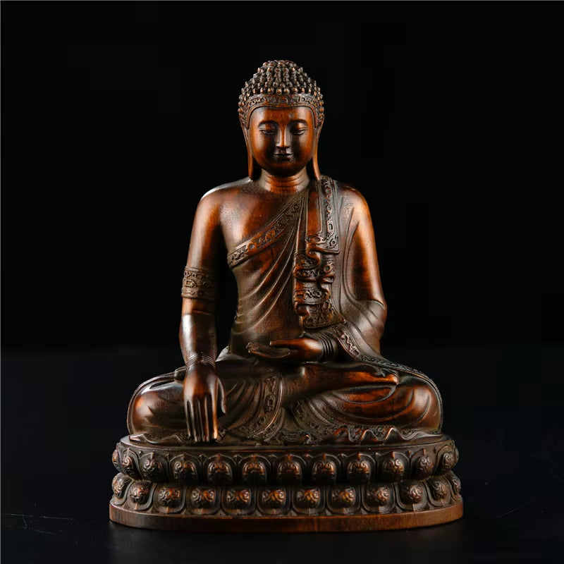 Thai Hand Carved Wooden Meditating Buddha Statue Figurine with Lotus Base - Zen Spiritual Ornament Home Desk Decor Altar Gift