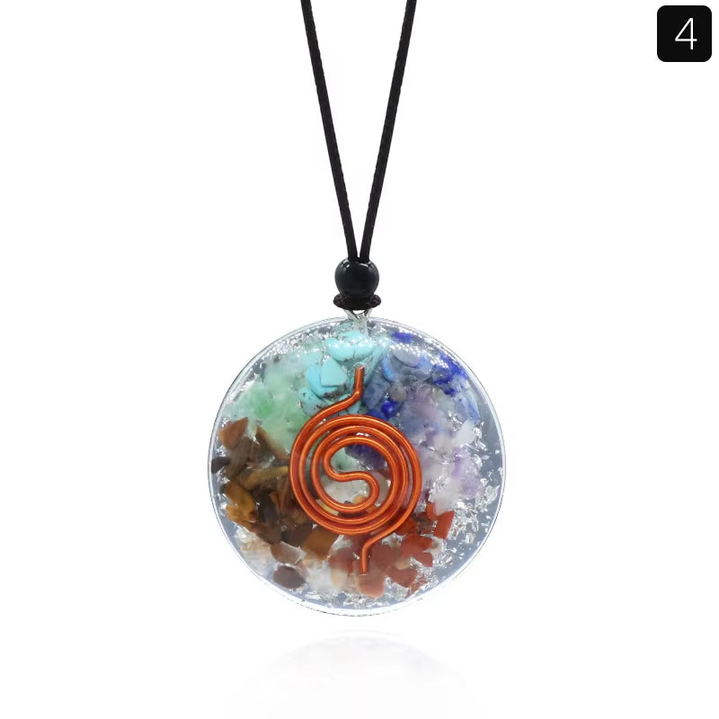 Orgonite Chakra Pendant with 7 Types of Natural Crystals for Each Chakra Negative Energy Protection Spiritual Healing Meditation