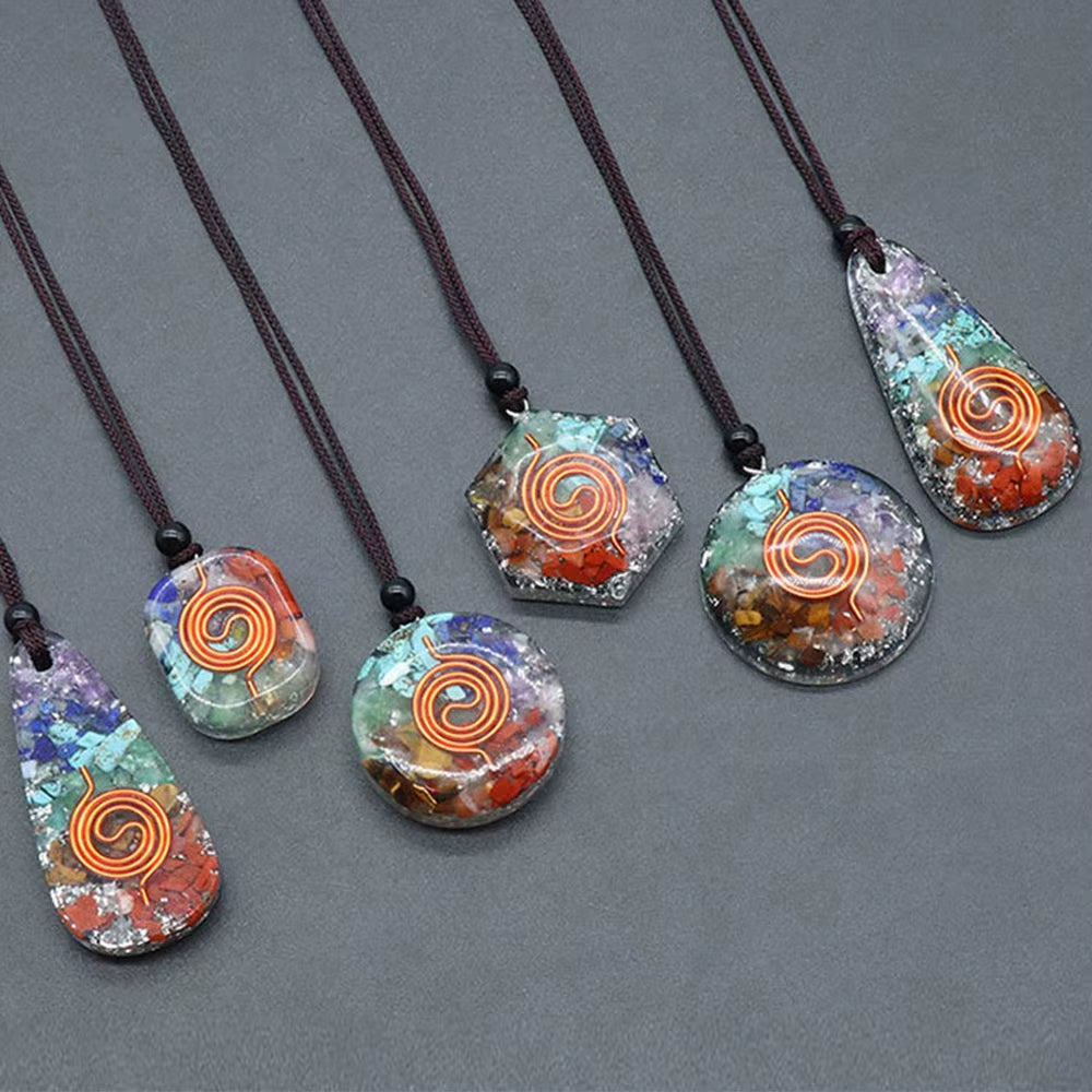 Orgonite Chakra Pendant with 7 Types of Natural Crystals for Each Chakra Negative Energy Protection Spiritual Healing Meditation