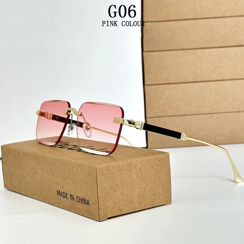 New 2024 Rimless Sunglasses Women Trendy Luxury Vintage Square Sunglasses for Men Fashion Glasses Lunette Soleil Femme Zonnebril