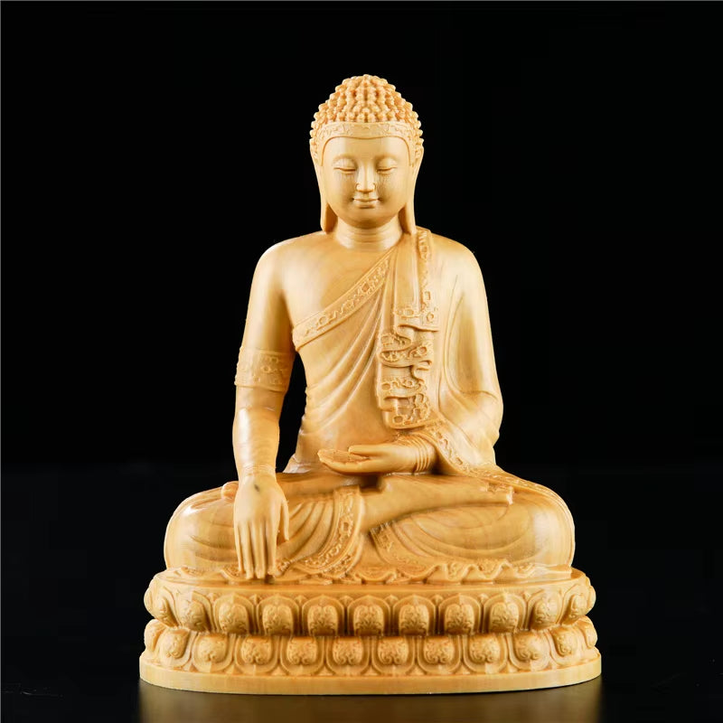 Thai Hand Carved Wooden Meditating Buddha Statue Figurine with Lotus Base - Zen Spiritual Ornament Home Desk Decor Altar Gift