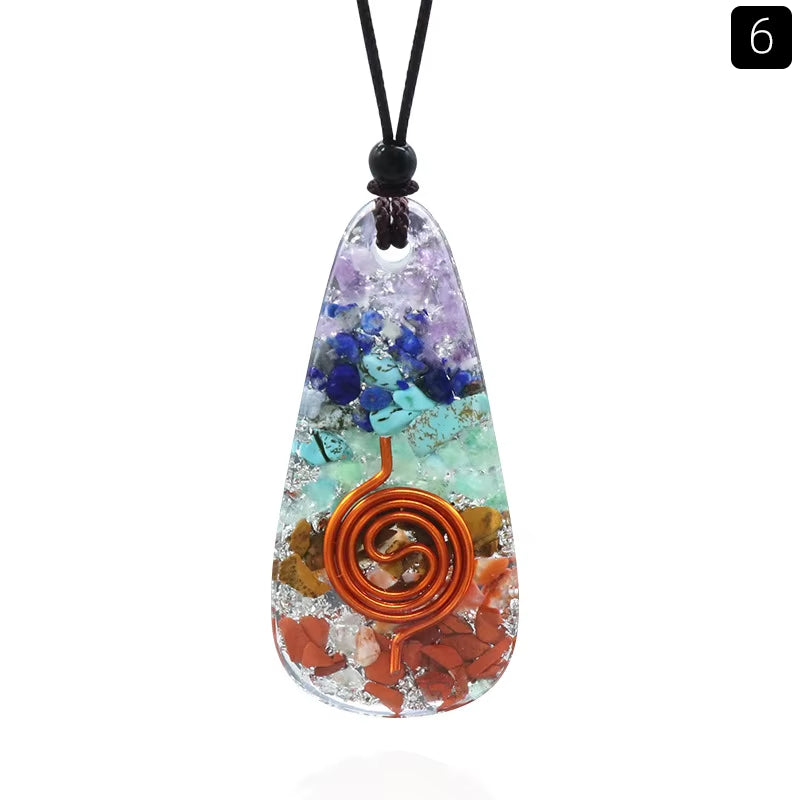 Orgonite Chakra Pendant with 7 Types of Natural Crystals for Each Chakra Negative Energy Protection Spiritual Healing Meditation