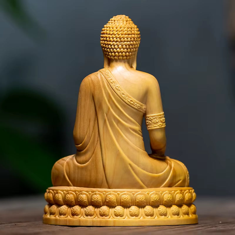 Thai Hand Carved Wooden Meditating Buddha Statue Figurine with Lotus Base - Zen Spiritual Ornament Home Desk Decor Altar Gift