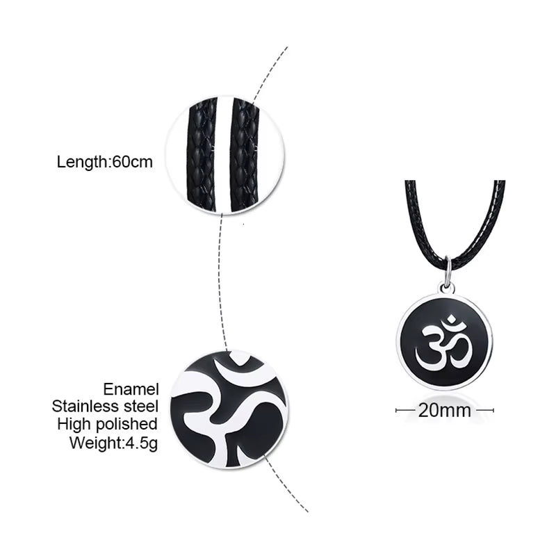 Men'S OM Necklace round Ohm Pendant Adjustable Yoga Spiritual Jewelry