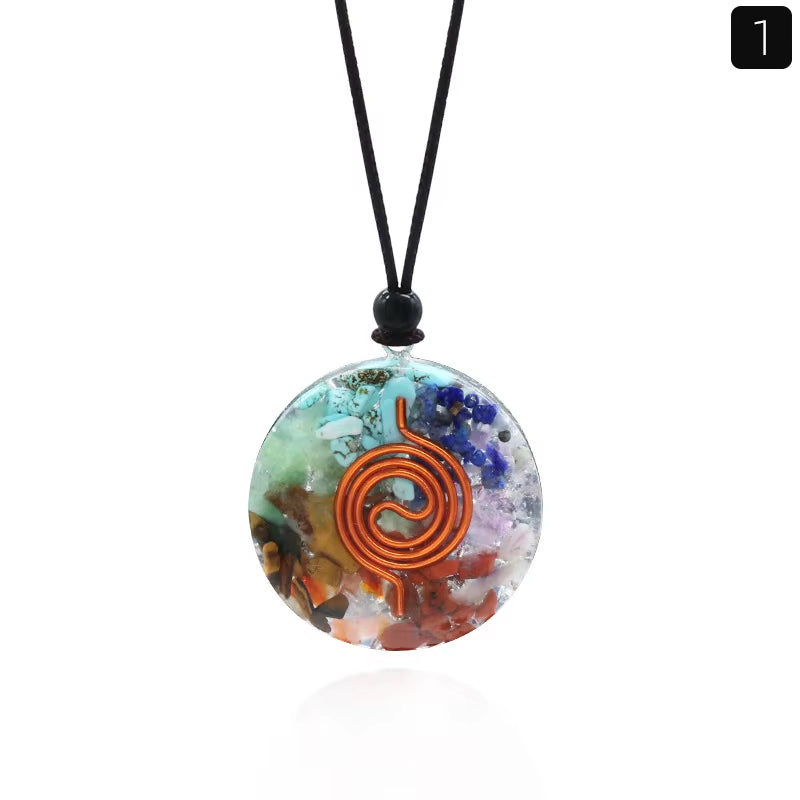 Orgonite Chakra Pendant with 7 Types of Natural Crystals for Each Chakra Negative Energy Protection Spiritual Healing Meditation