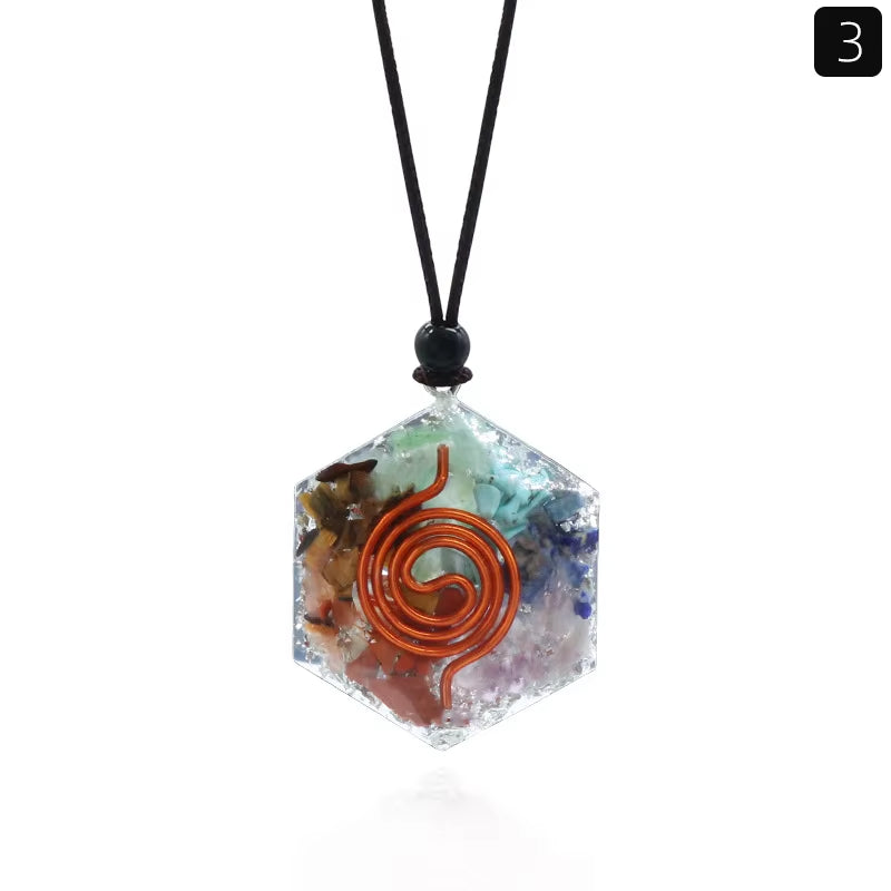 Orgonite Chakra Pendant with 7 Types of Natural Crystals for Each Chakra Negative Energy Protection Spiritual Healing Meditation