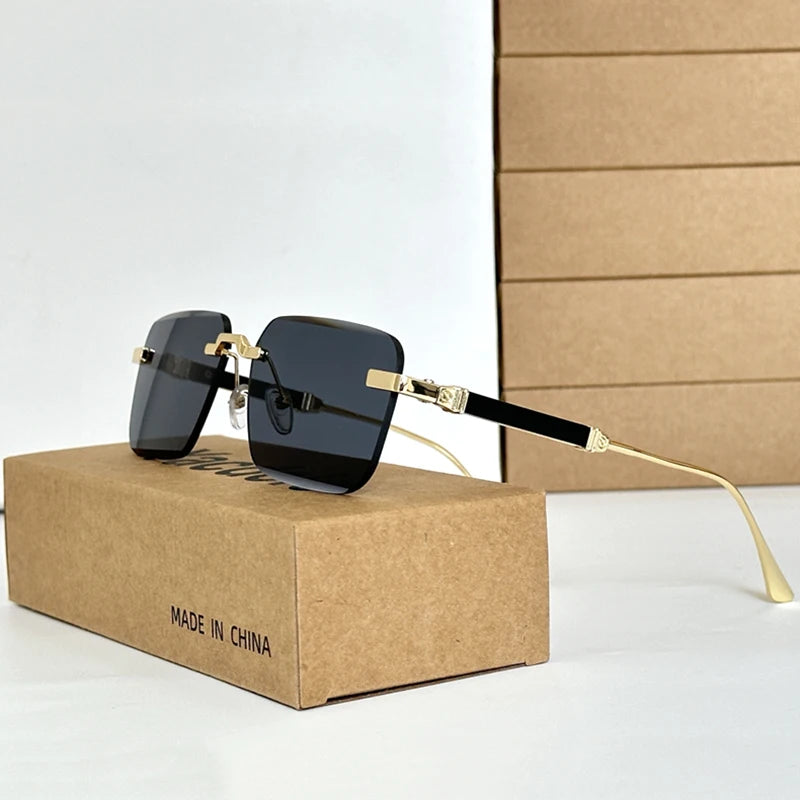 New 2024 Rimless Sunglasses Women Trendy Luxury Vintage Square Sunglasses for Men Fashion Glasses Lunette Soleil Femme Zonnebril