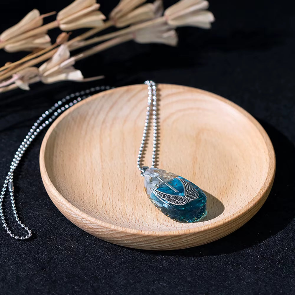 Angel Wing Necklace with Cross Pendant -Energy Apatite Crystal - Reiki Gemstone Healing Jewelry Gift for Women'S
