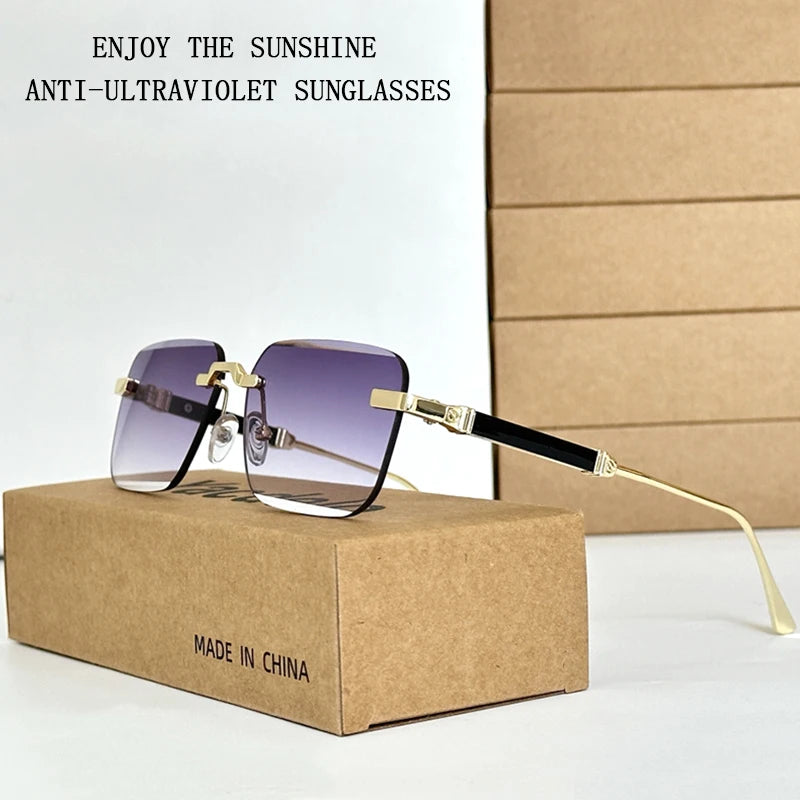 New 2024 Rimless Sunglasses Women Trendy Luxury Vintage Square Sunglasses for Men Fashion Glasses Lunette Soleil Femme Zonnebril