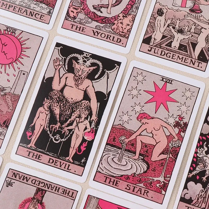 Pink Tarot Cards Deck Set Classic Knight Rider Waite Tarot Card for Beginners Divination Fate Pocket Size Party Board Card Game